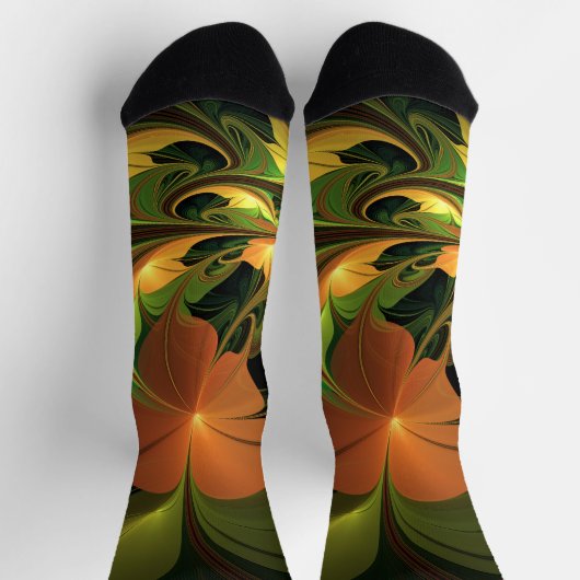 Fantasy Plant Abstract Groen Roest Bruin Fractal Sokken (Top)