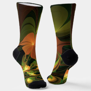Fantasy Plant Abstract Groen Roest Bruin Fractal Sokken