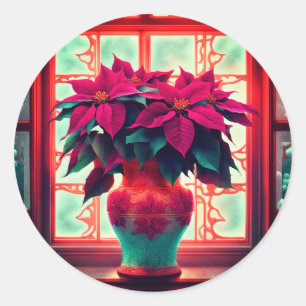 Fantasy Poinsettia's Ronde Sticker