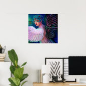 Fantasy Poster Peacock Feather Lady Art Dark Angel (Thuiskantoor)