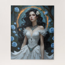 Fantasy Princess met blauwe Rozen en vurige halo
