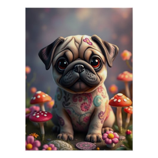 Fantasy Pug Puppy Art Perfect Poster (Voorkant)