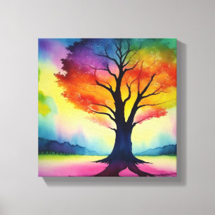 Fantasy Rainbow Color Tree of Life Abstract Canvas Afdruk