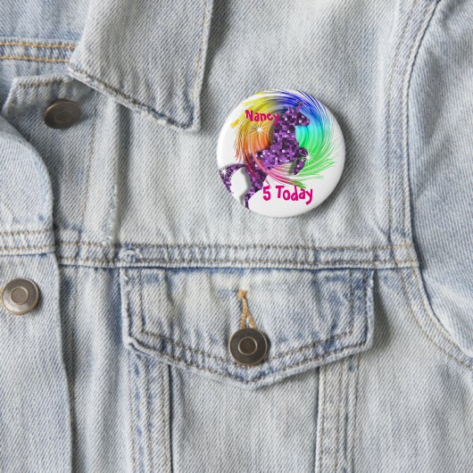 Fantasy Rainbow Unicorn Persoonlijke Leeftijd Ronde Button 5,7 Cm (In situ)