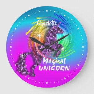 Fantasy Rainbow Unicorn, speciaal gepersonaliseer Grote Klok