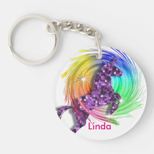Fantasy Rainbow Unicorn, speciaal gepersonaliseer Sleutelhanger