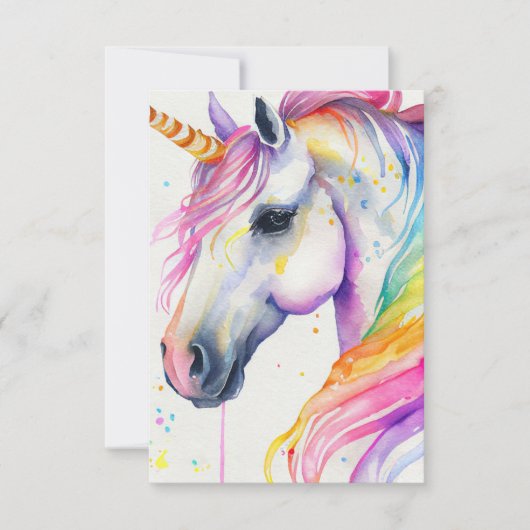 Fantasy Rainbow Waterverf unicorn Bedankkaart (Voorkant)