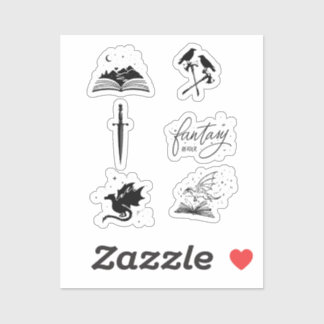 Fantasy reader collection with dagger dragon book sticker