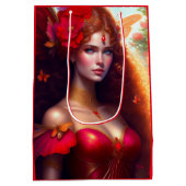 Fantasy Red Fairy Red Flowers ontkoppeling Medium Cadeauzakje (Achterkant)