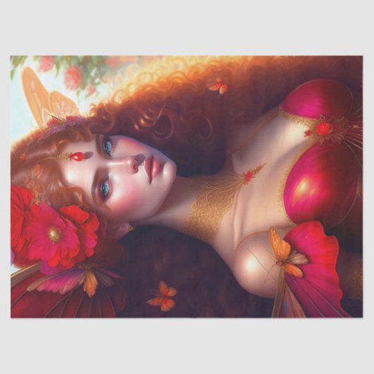 Fantasy Red Fairy Red Flowers ontkoppeling Tissuepapier (Voorkant)