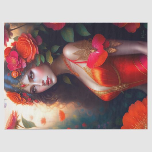 Fantasy Red Fairy Red Flowers ontkoppeling Tissuepapier (Voorkant)