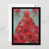 Fantasy Red Roses Wedding Dress Gothic Bride Diva Briefkaart (Voorkant / Achterkant)