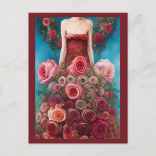 Fantasy Red Roses Wedding Gothic Bride Postcar Briefkaart
