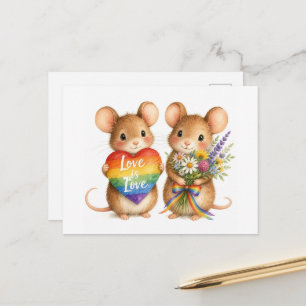 Fantasy Regenboog Muizen Met Hart en Bloemen Briefkaart