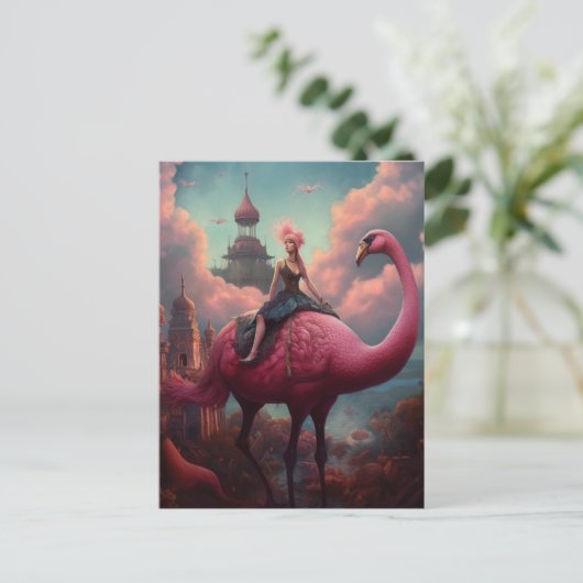 Fantasy Ride op een Reuzenroze Flamingo Briefkaart (Staand voorkant)