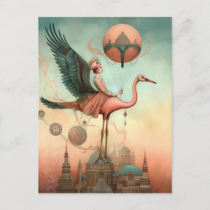 Fantasy Ride op een Roze Flamingo Briefkaart