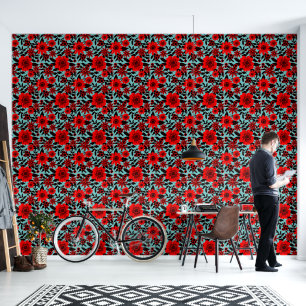 Fantasy Rood en Blauw Oerwoud Bloemen Behang