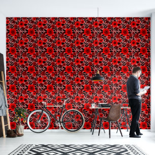 Fantasy Rood en Roze Oerwoud Bloemen Behang