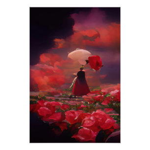 Fantasy Roos Veld onder de hemel Perfect Poster