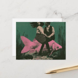 Fantasy Roze Vis Koppel Reizen Briefkaart