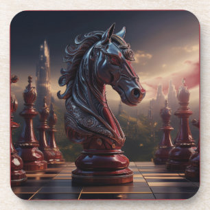 Fantasy Schaak Scene - Paard Bier Onderzetter