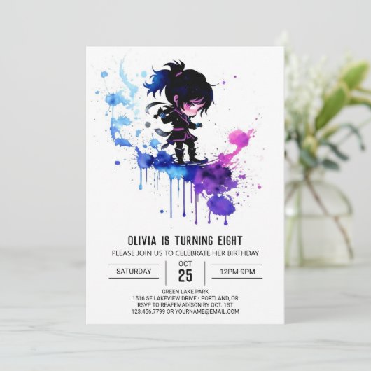 Fantasy Schattig Ninja Digitaal Meisje Verjaardag Kaart (Staand voorkant)