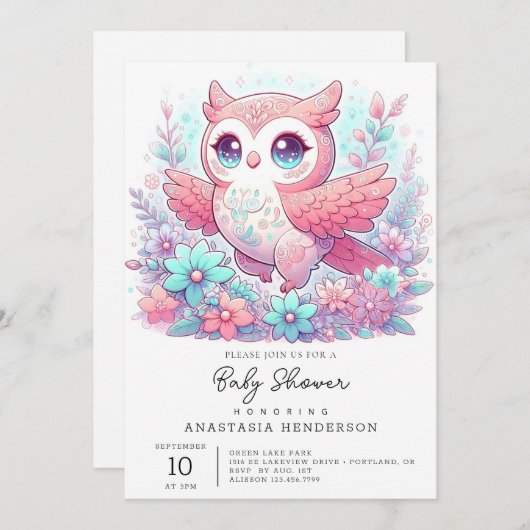 Fantasy Schattig Uil Baby shower Kaart (Voorkant / Achterkant)