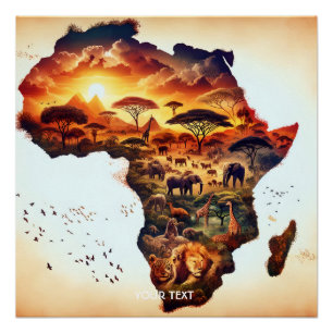 Fantasy Schattige Afrika Dieren Kaart Perfect Poster