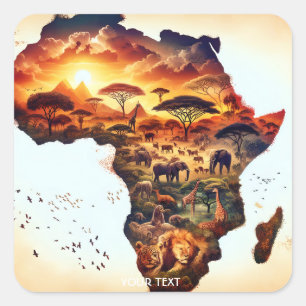 Fantasy Schattige Afrika Dieren Kaart Vierkante Sticker