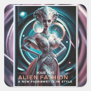 Fantasy Schattige Alien Mode Magazine Vierkante Sticker