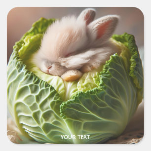 Fantasy Schattige Baby Bunny Cabbage Vierkante Sticker