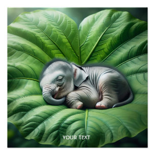 Fantasy Schattige Baby Elephant Leaf Perfect Poster