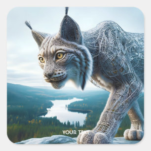 Fantasy Schattige bedraad Lynx Forest Vierkante Sticker