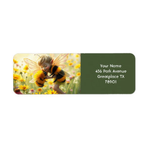 Fantasy Schattige Bee Flowers Kiss Etiket