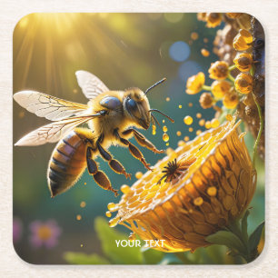 Fantasy Schattige Bee Flowers Zon Vierkante Kartonnen Onderzetter