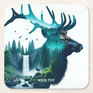 Fantasy Schattige Big Elk Landscape Vierkante Kartonnen Onderzetter