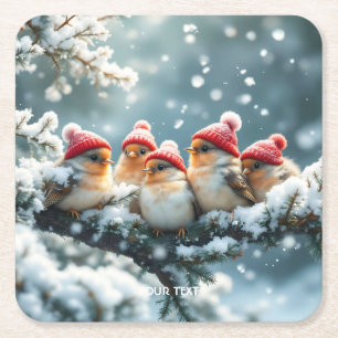 Fantasy Schattige Birds Pet Snow Vierkante Kartonnen Onderzetter
