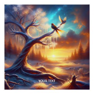 Fantasy Schattige Birds Sunset Tree Perfect Poster