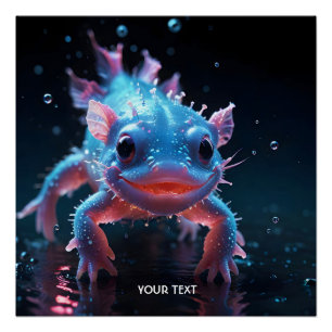 Fantasy Schattige Blauw Glimlachende Axolotl Perfect Poster