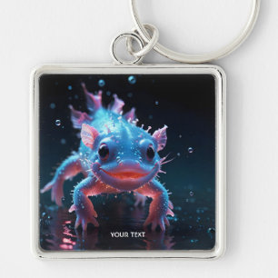 Fantasy Schattige Blauw Glimlachende Axolotl Sleutelhanger