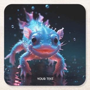 Fantasy Schattige Blauw Glimlachende Axolotl Vierkante Kartonnen Onderzetter