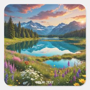 Fantasy Schattige Bloemenweiden Lake Vierkante Sticker