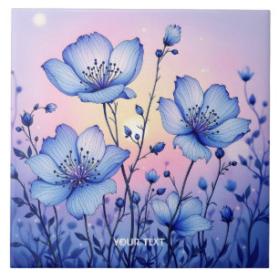 Fantasy Schattige Blue Flowers Field Tegeltje