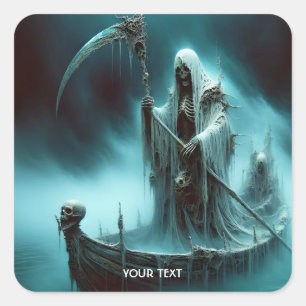 Fantasy Schattige Boat Strange Figure Vierkante Sticker