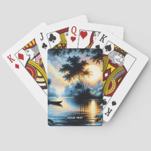 Fantasy Schattige Boat Sunset Lake Pokerkaarten