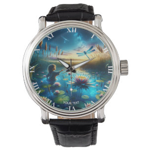 Fantasy Schattige Boy Dragonfly Night Horloge