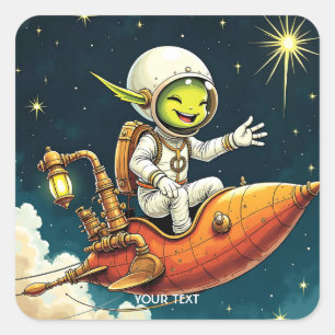 Fantasy Schattige buitenaards ruimteschip Vierkante Sticker