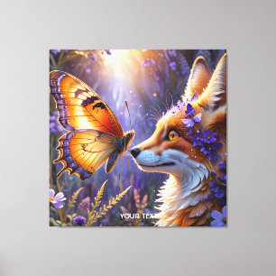 Fantasy Schattige Butterfly Fox Flowers Canvas Afdruk