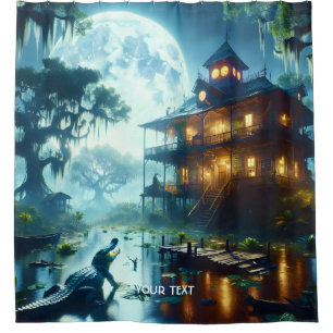 Fantasy Schattige Cabin Lake Crocodile Douchegordijn