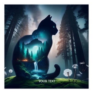 Fantasy Schattige Cat Double Exposition Perfect Poster